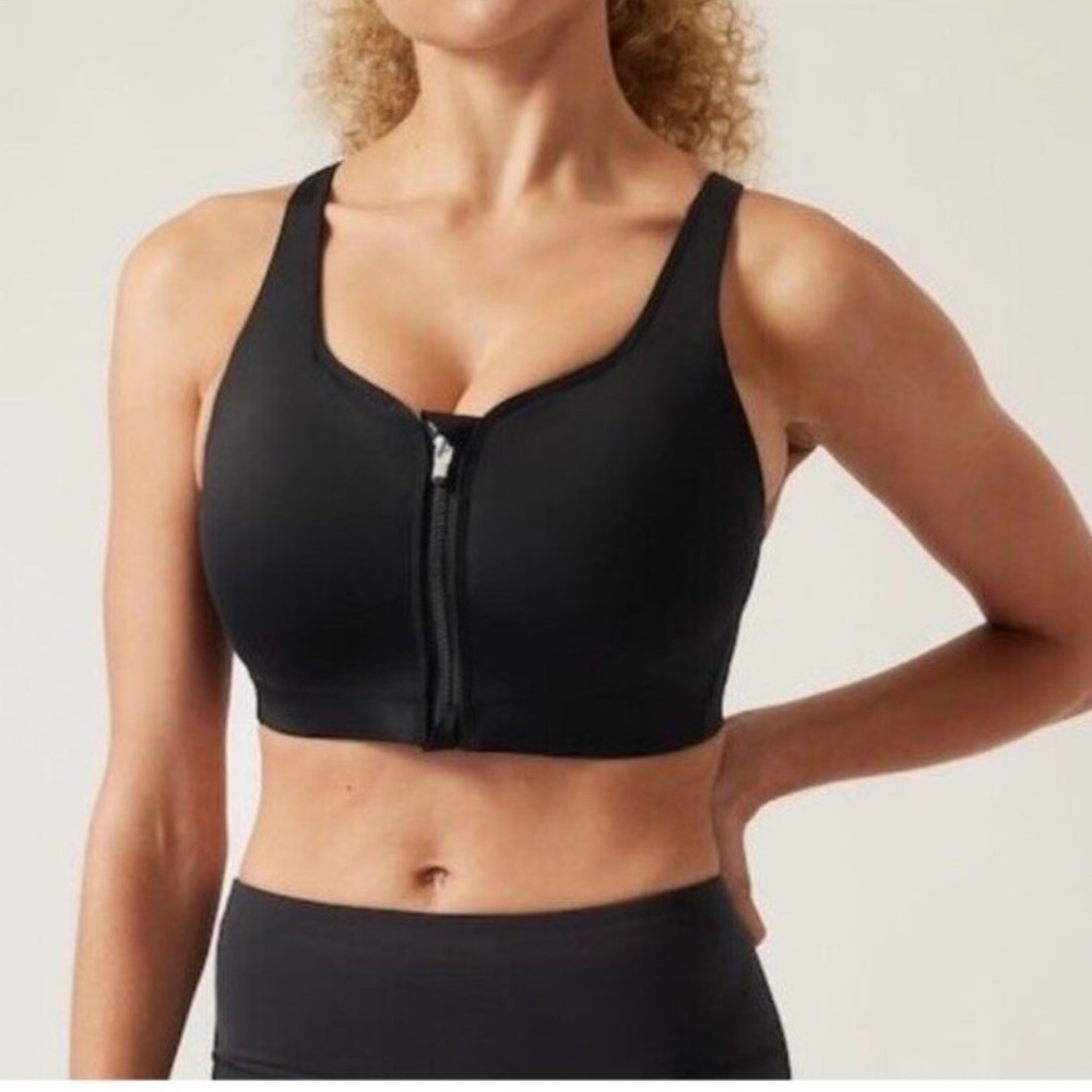 NWT Athleta Advance Zip Front Black High Impact Supportive Sports Bra 34C